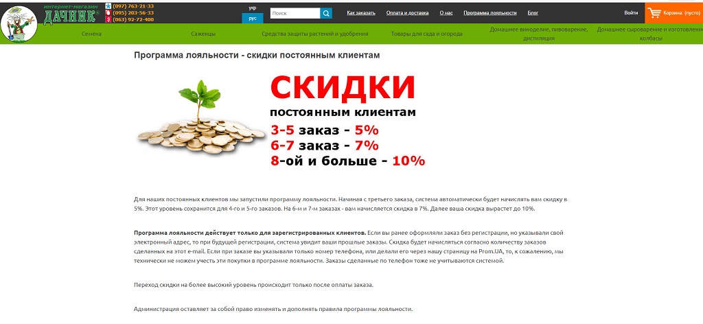 Пример накопительных скидок