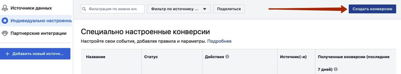 Создание конверсии в рекламном кабинете Фейсбук