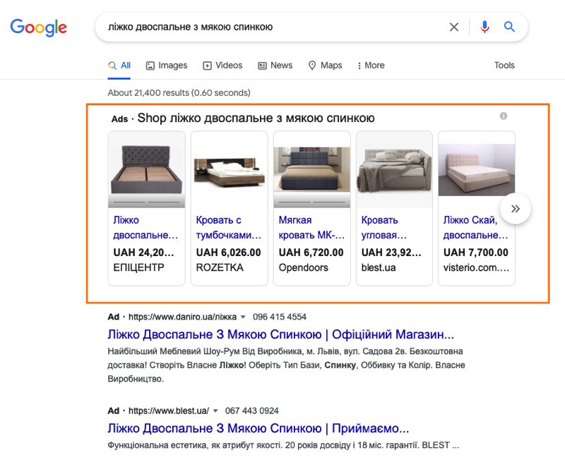 Объявления в гугл шопинг