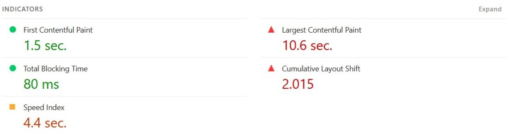 Пример отчета от сервиса PageSpeed Insights (часть)