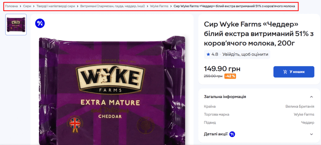 Хлібні крихти в інтернет-магазині