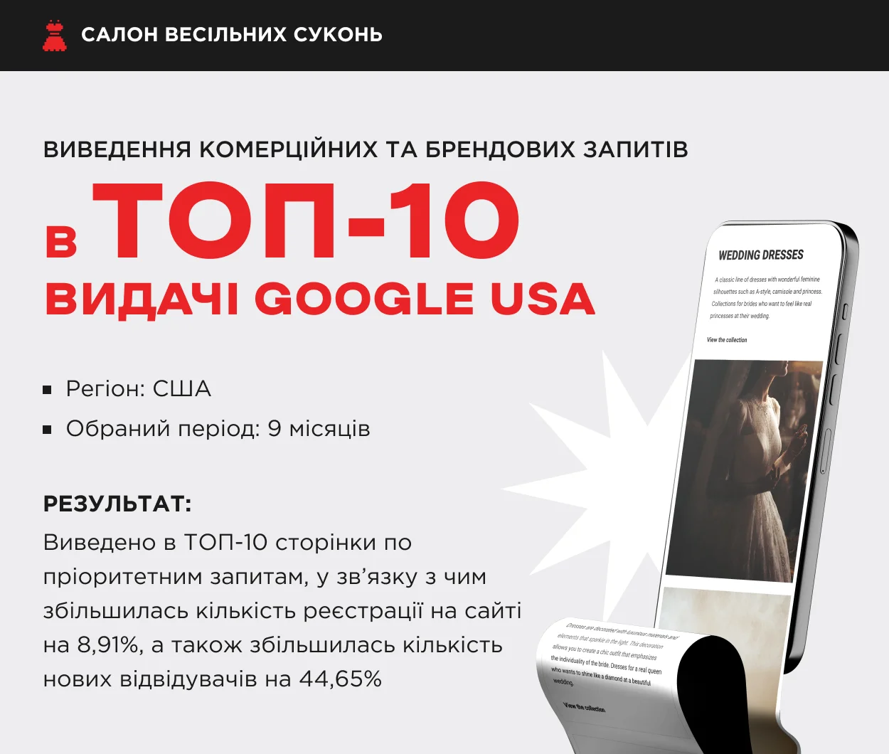 seo кейс салону весільних суконь
