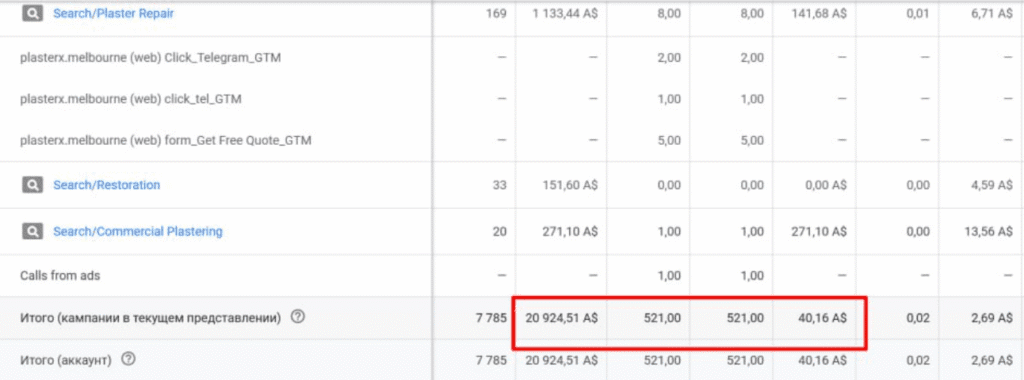 Google Ads results for plastering