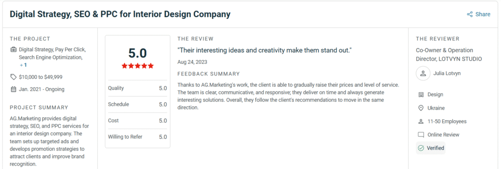 Відгук студії про нашу співпрацю на майданчику Clutch